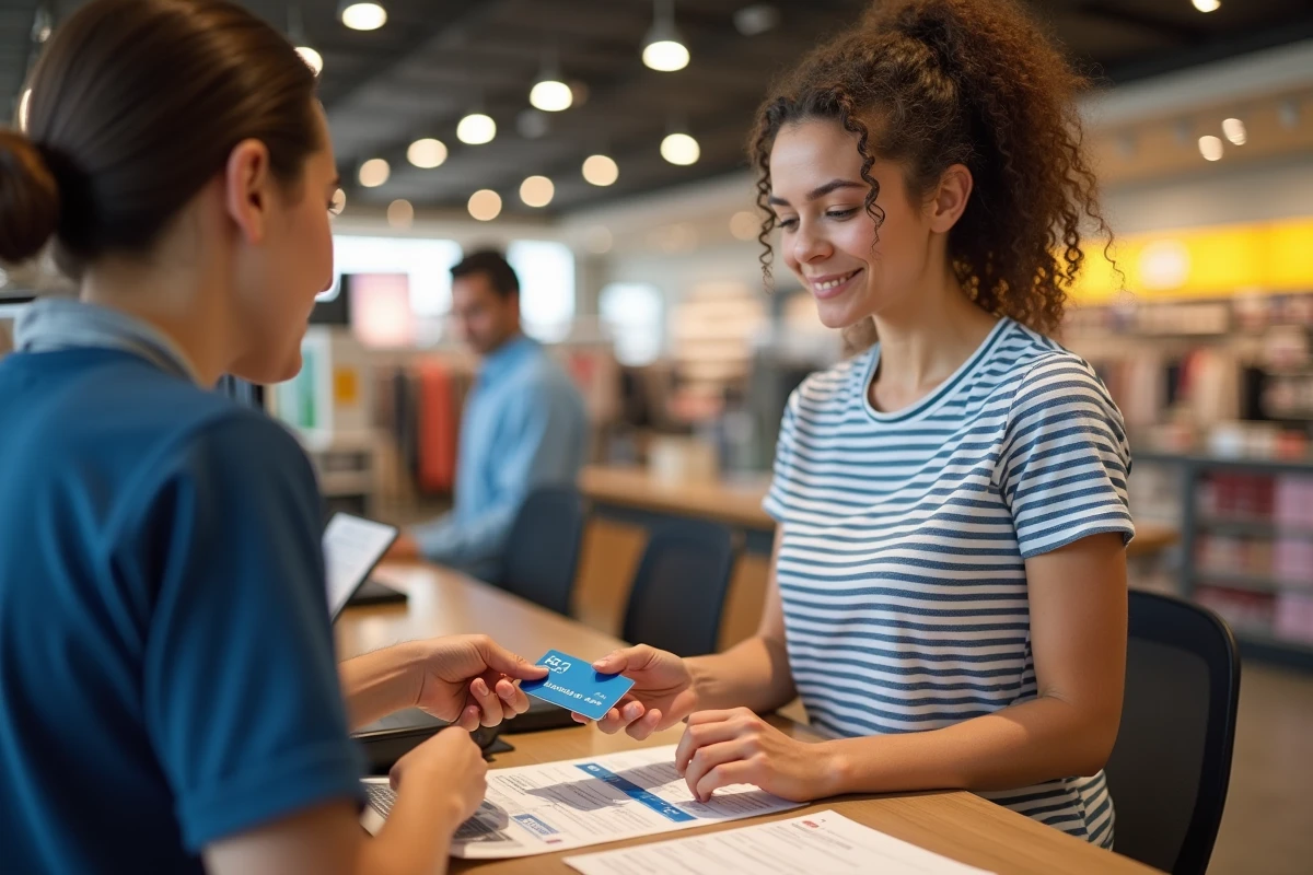 Cliente activant sa carte My Very Best Card en magasin avec l'aide d'un conseiller