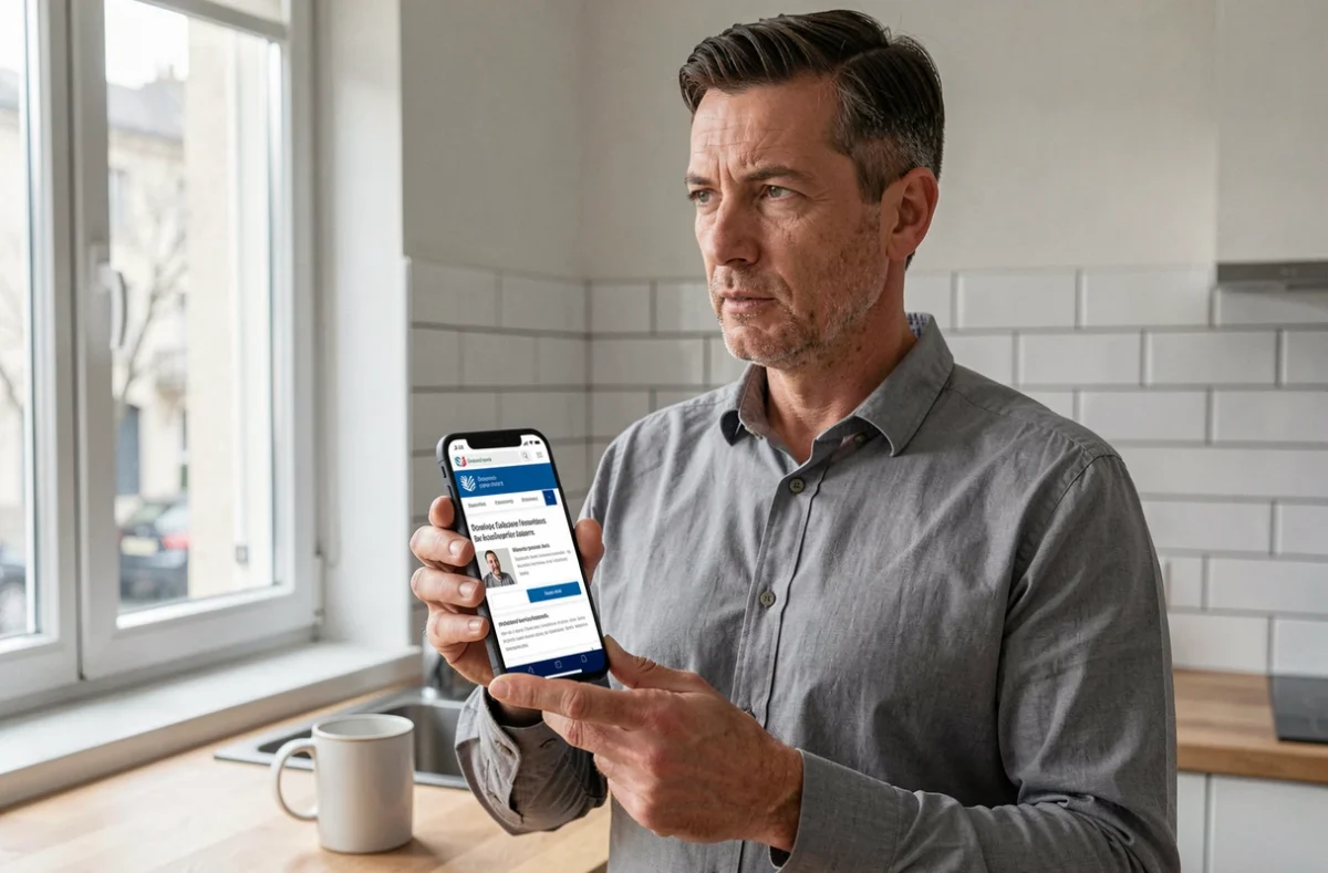 Homme consultant un site officiel pour demander un acte de naissance sur son smartphone