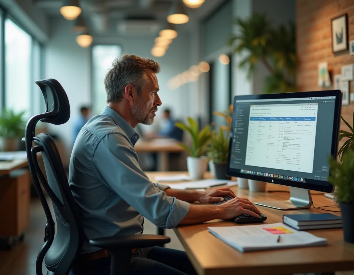 Un employé senior seul à son bureau réfléchit aux conséquences professionnelles de refuser de former son remplaçant