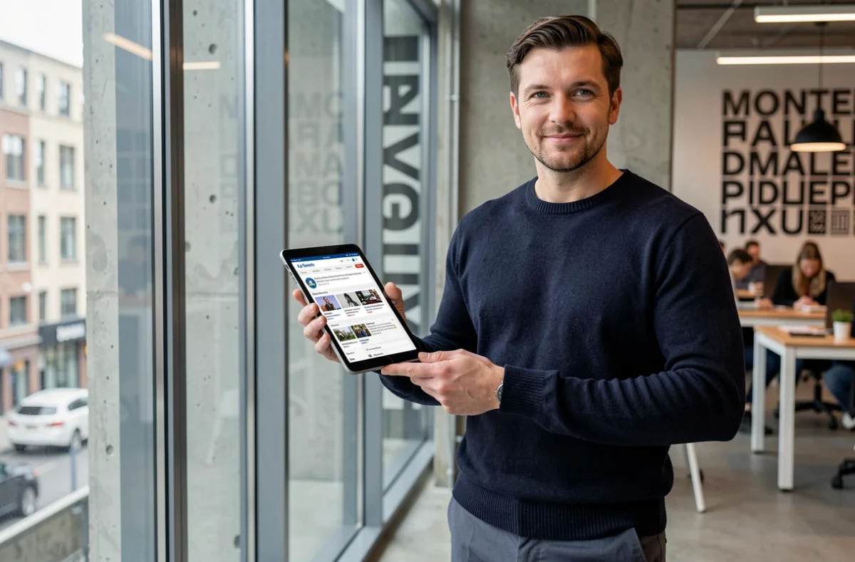 Homme naviguant dans le plan du site d'un portail d'actualités locales nantaises sur une tablette numérique
